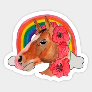 Horse with flowers in rainbow Sticker